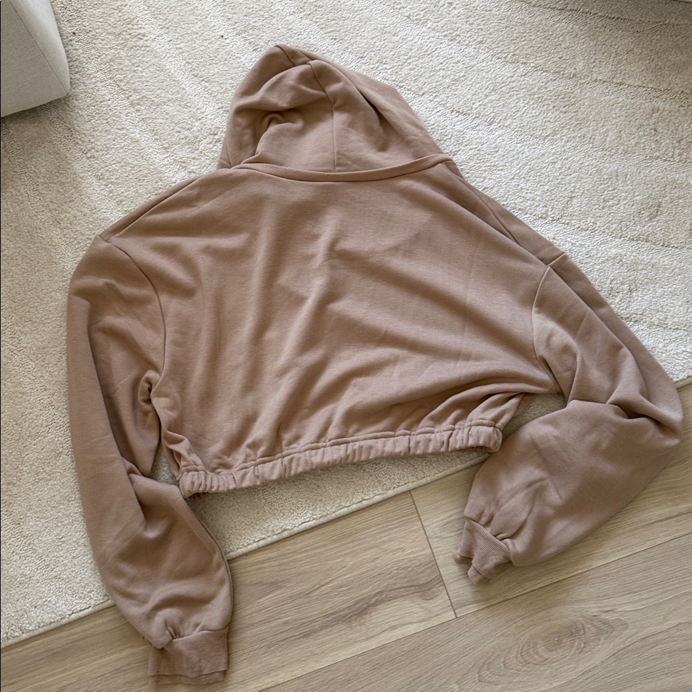 NEW- For Love and Lemons Ellie Cropped Tan Hoodie Sweatshirt - Picture 11 of 11